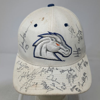 Boise State Broncos NCAA Zephyr White 7 1/8 Autographed Fitted Cap Hat Blue Logo