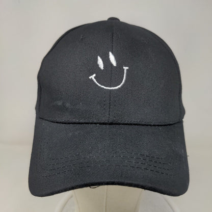 Smiley Slideback Hat Black One Size Embroidered Adjustable 6 Panel