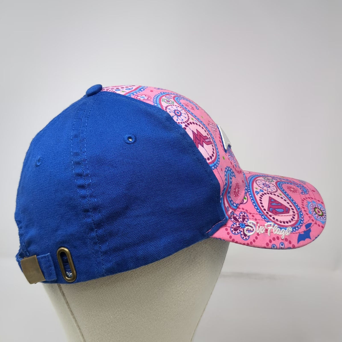 Six Flags Baseball Cap Pink Blue One Size Justice League Batman Paisley hat