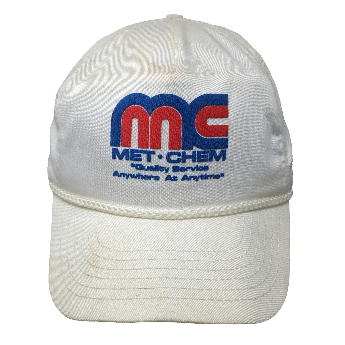 Headliner 5 Panel Hat White OSFM Met-Chem Graphic Rope Brim Slideback Made USA