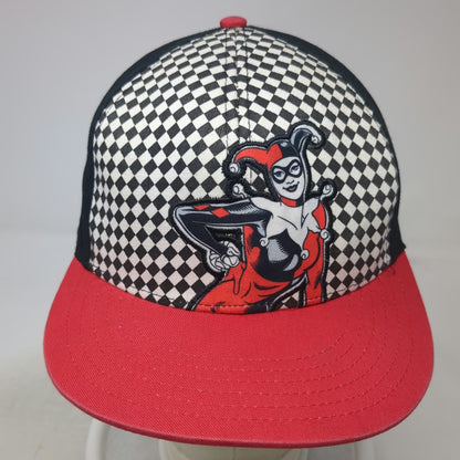 DC Comics Snapback Black Red One Size Harley Quinn Checkered Flat Brim Hat