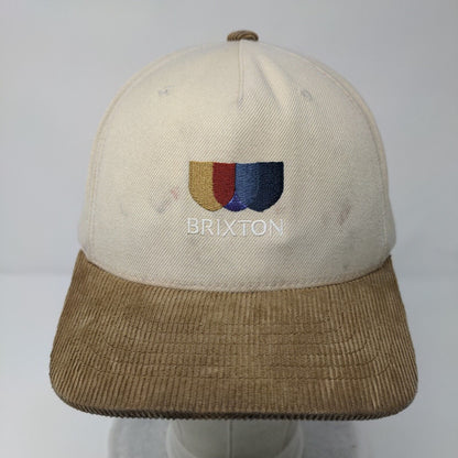 Brixton Snapback Hat Tan OSFA Adjustable Embroidered Corduroy 6 Panel