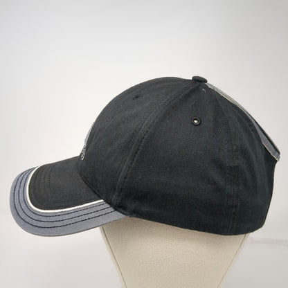adidas Baseball Cap Black One Size 3-Stripes Strapback Cotton Logo Hat Gray Trim