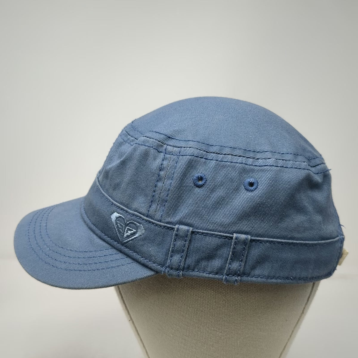 Roxy Army Cap Blue One Size Adjustable Slideback Cotton Heart Logo Cadet Hat
