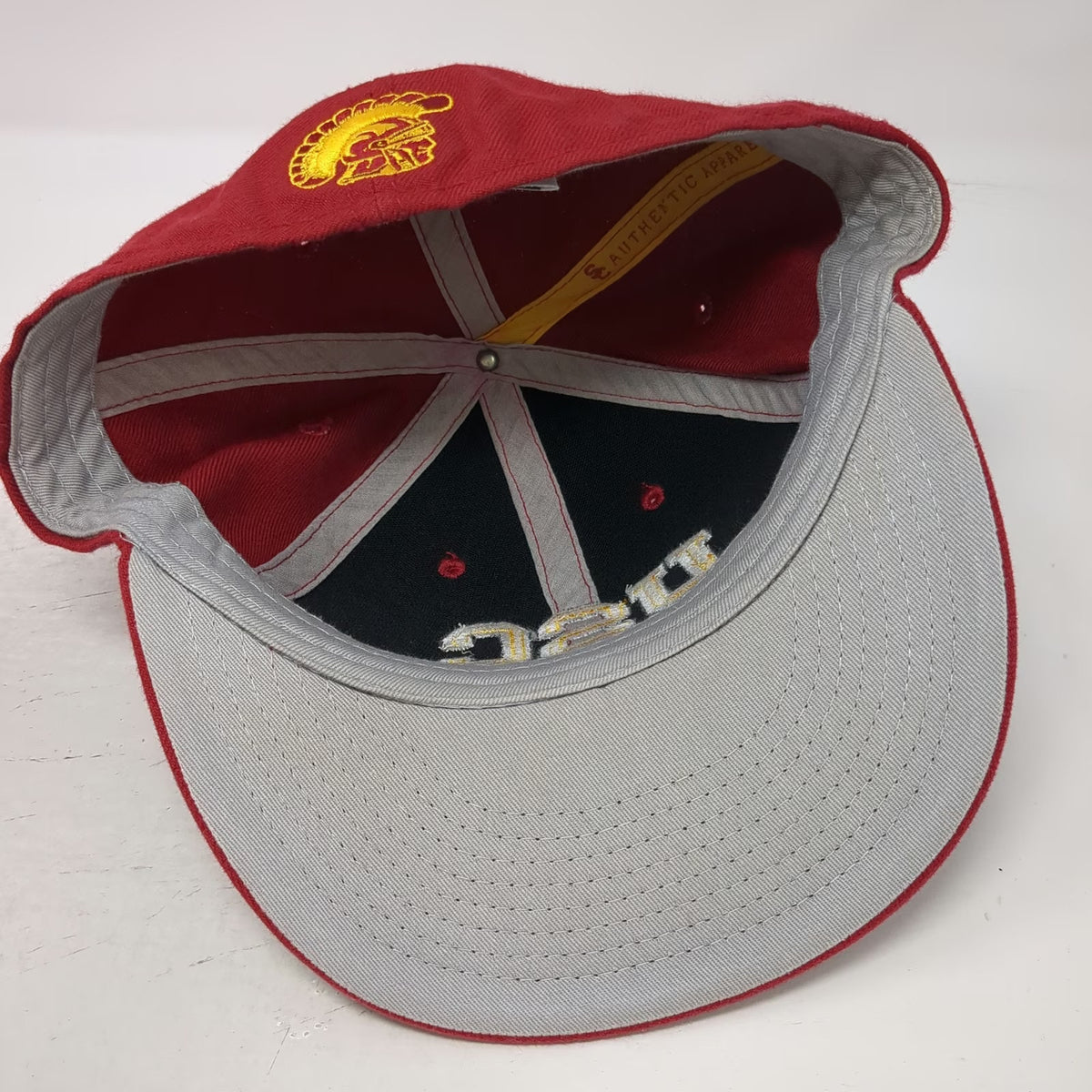 USC Trojans NCAA Red Hat Cap 7 3/8 Fitted Gray Undervisor Helmet Logo Embroidery