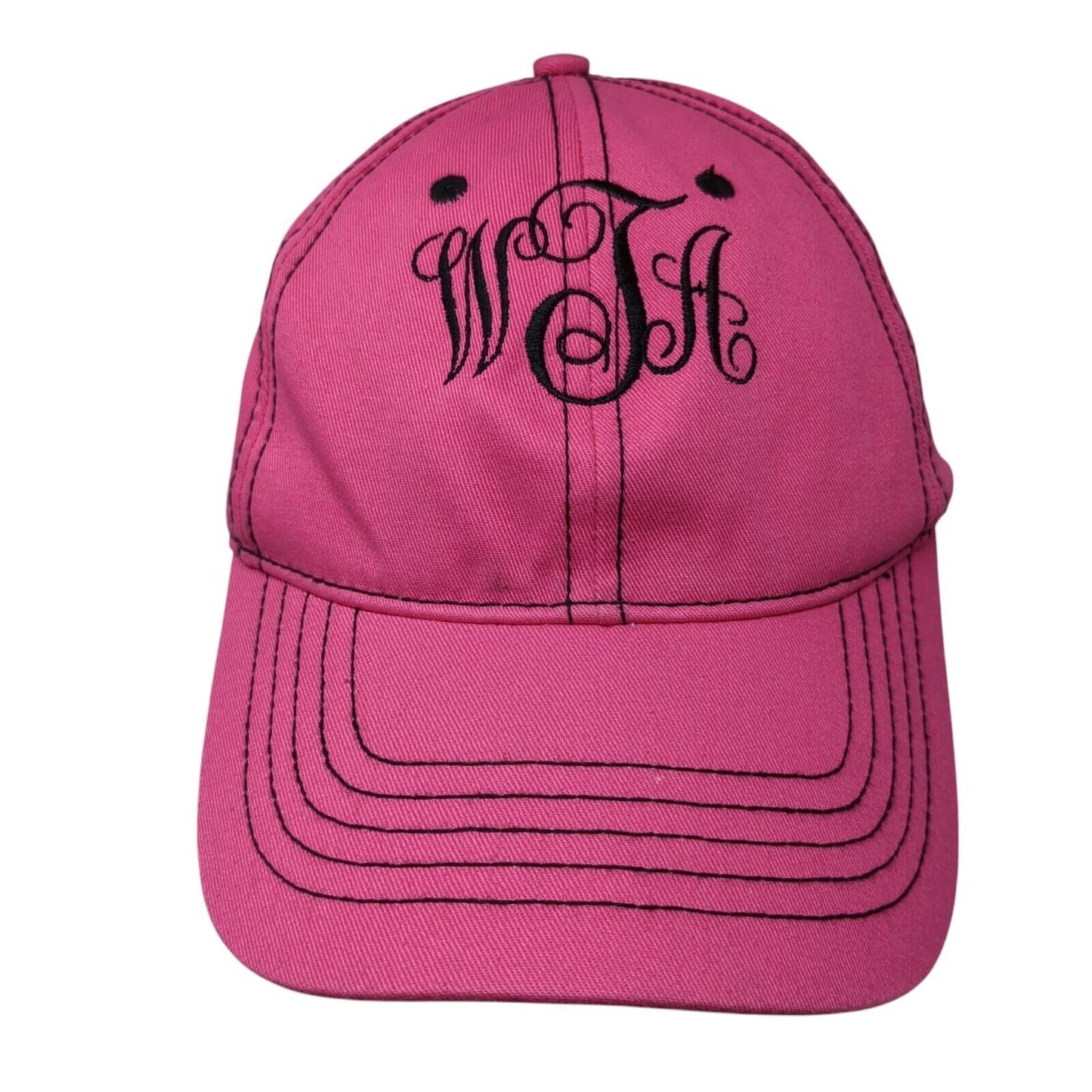 WTA Monogram Strapback Hat Pink One Size Adjustable Embroidered 6 Panel Cotton