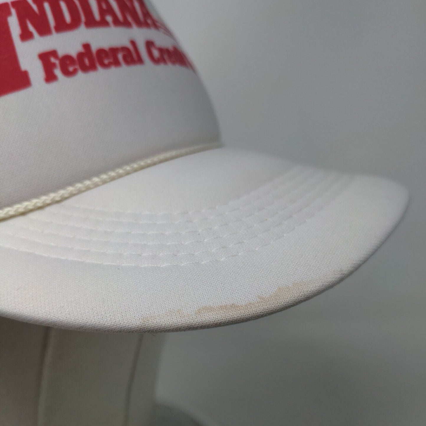 Indiana Federal Credit Union Trucker Hat White OS Mesh Back Suede Puff Rope