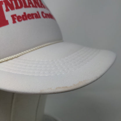 Indiana Federal Credit Union Trucker Hat White OS Mesh Back Suede Puff Rope