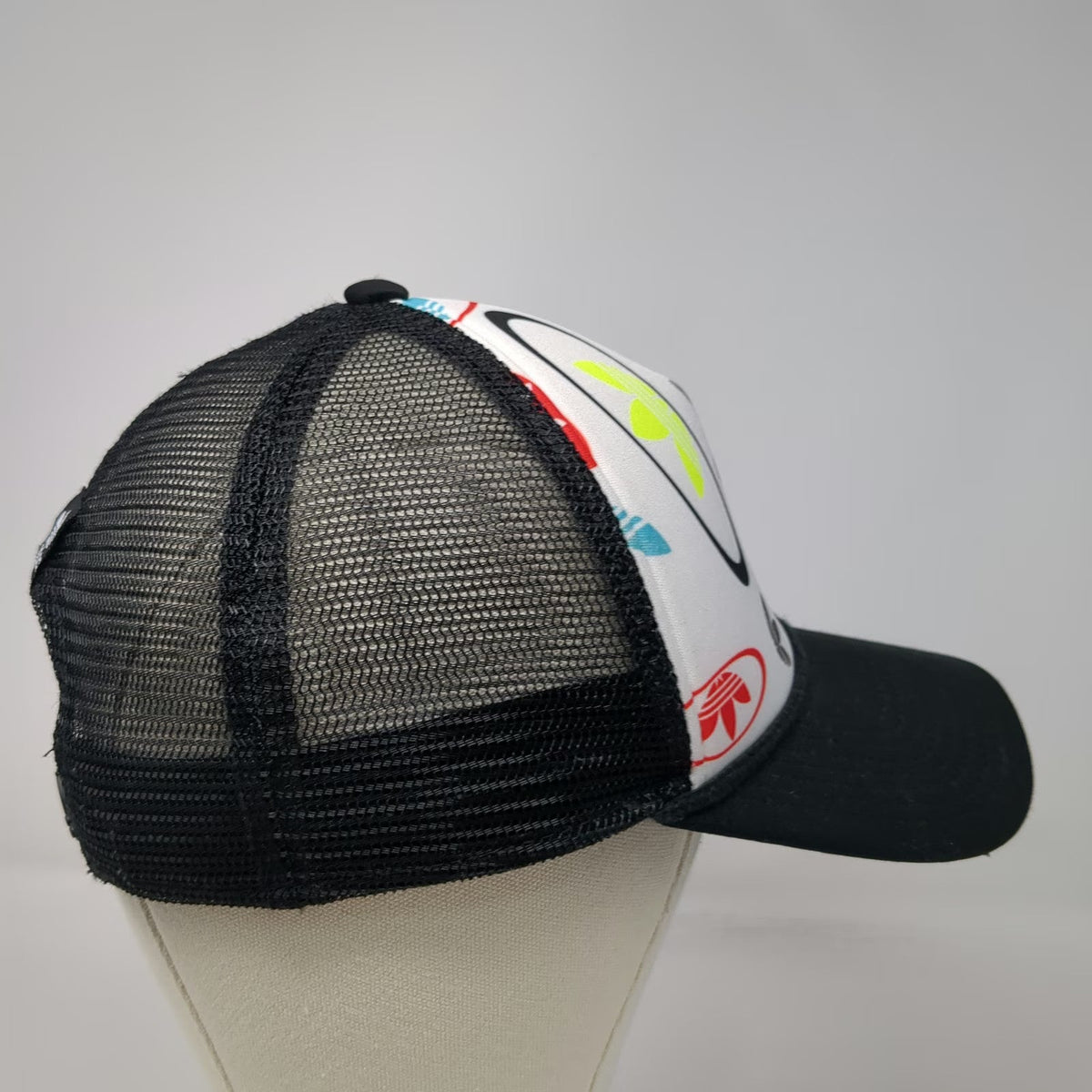 Adidas Trucker Hat White Black One Size Mesh All Over Trefoil Logo Snapback
