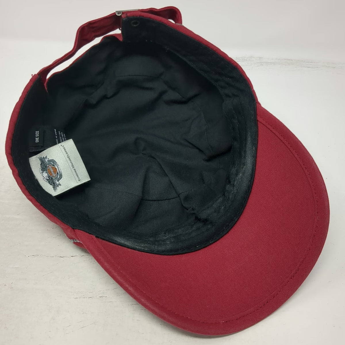 Harley-Davidson Army Cap Red One Size Rhinestone Script Adjustable Strap Hat