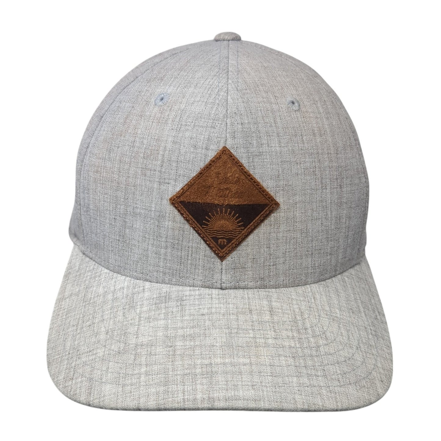 Leather Patch Fitted Hat Gray XL Vent Holes Flexfit Stretch Yupoong