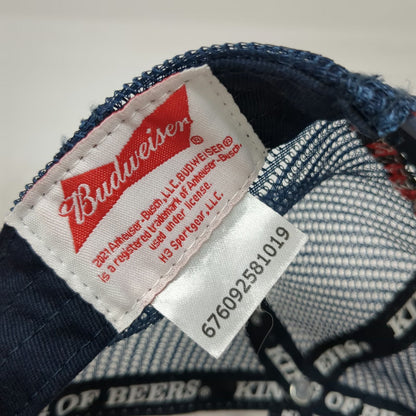 H3 Headwear Budweiser Trucker Hat White Red Blue One Size Distressed Mesh Logo