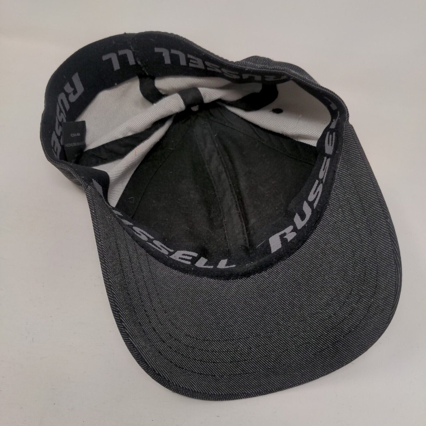 Russell Fitted Hat Gray S/M Lightweight Embroidered Logo Vented Holes 6 Panel