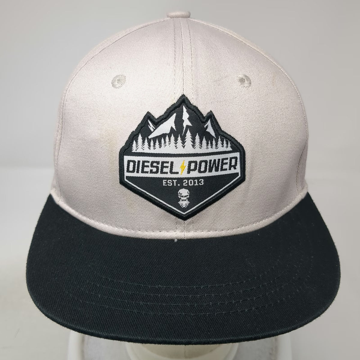 Diesel Power Gear Baseball Cap Beige Black One Size Flat Brim Stretch Fit Hat