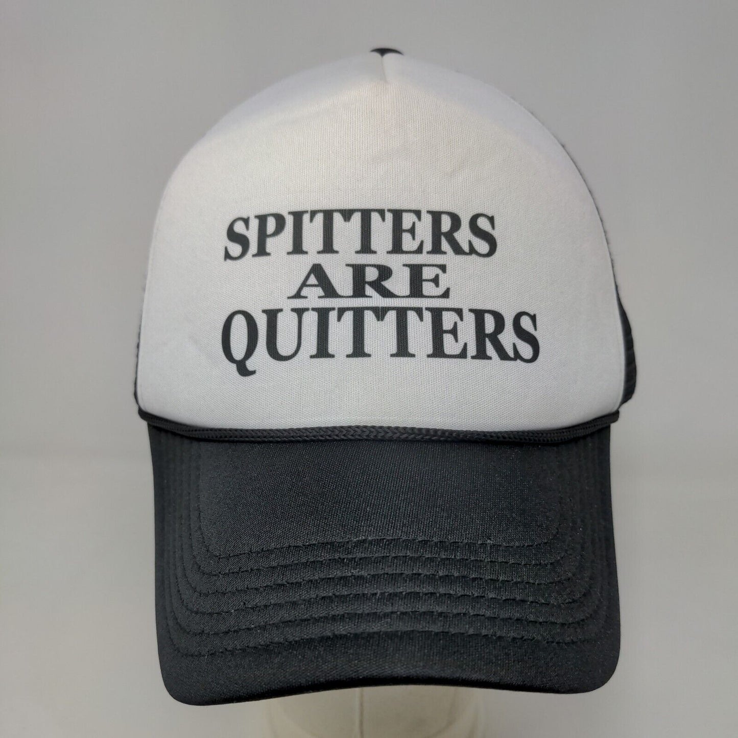 Unbranded Men's Snapback Mesh Back Hat Black White Spitters Are Quitters Logo