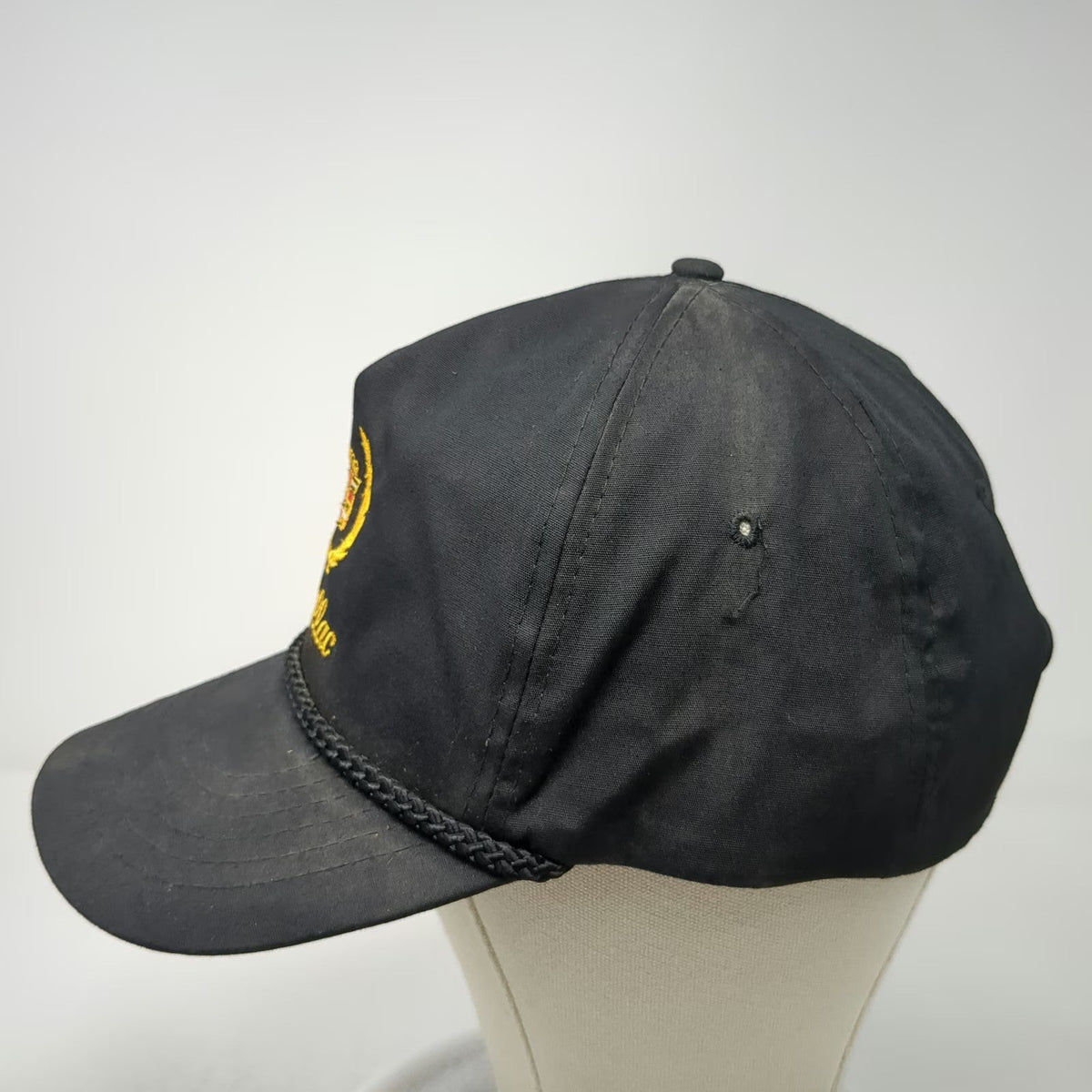Cadillac Logo 5 Panel Black Gold OS Slideback Rope Brim Embroidered Hat Vintage