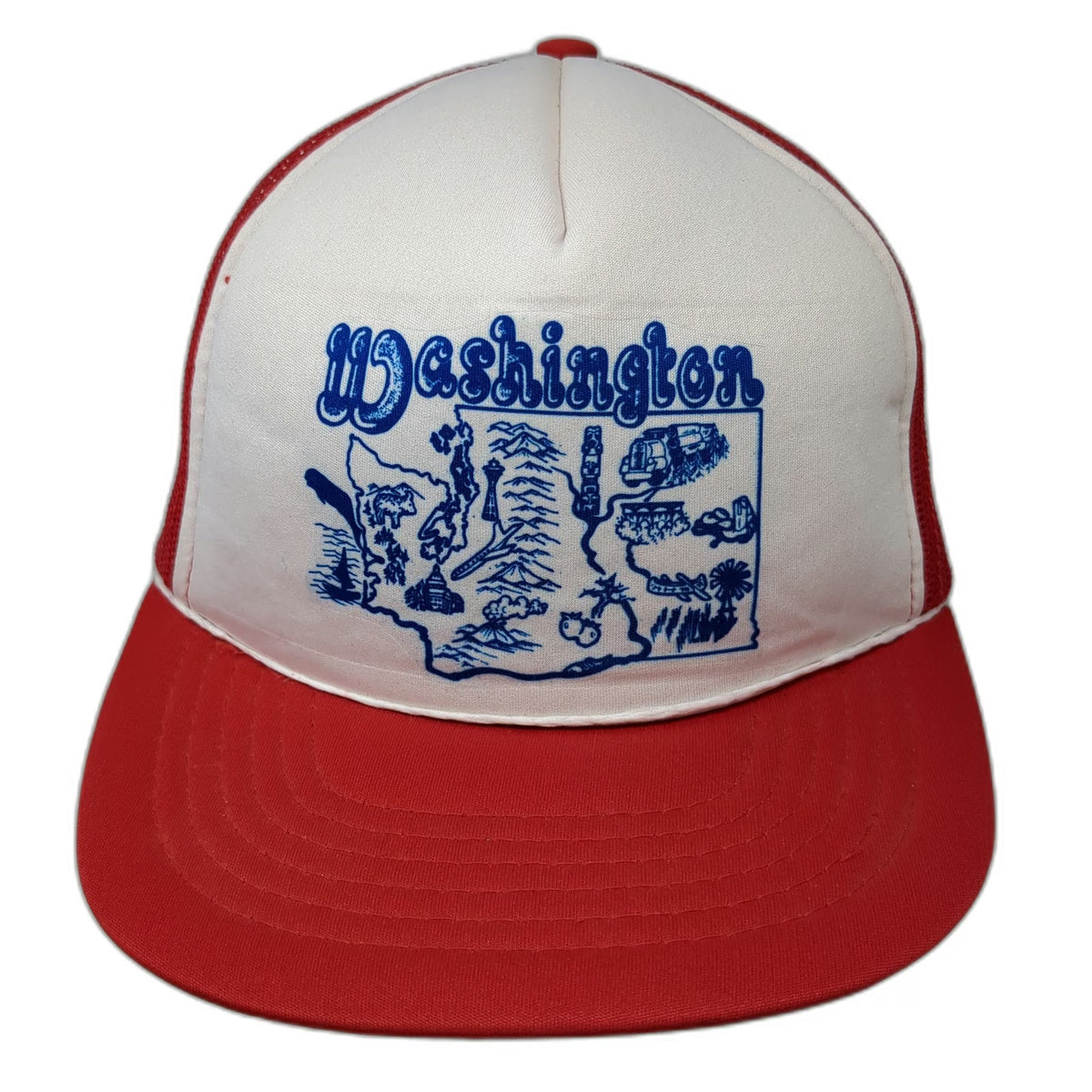 Trucker Hat Red White One Size Washington State Map Graphic Landmark Snapback