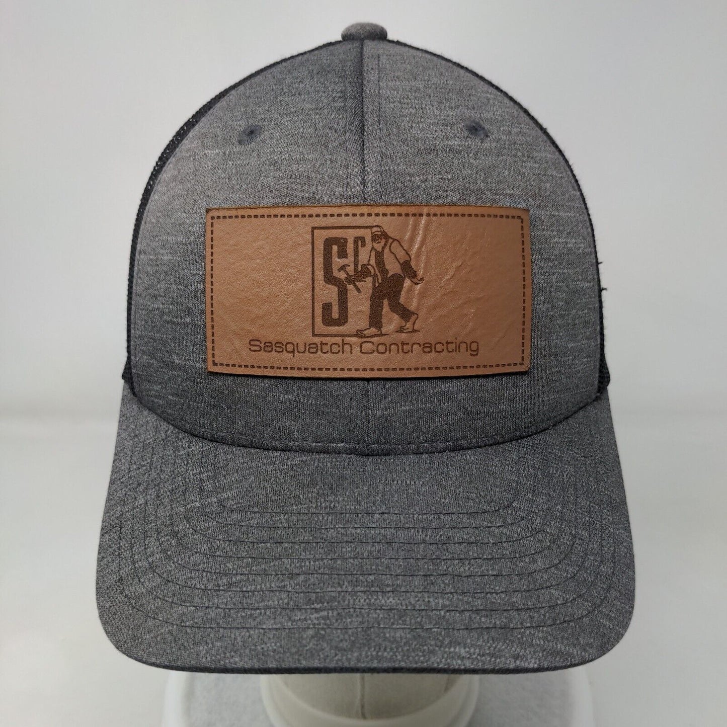 Sasquatch Contracting Snapback Trucker Hat Gray One Size Leather Patch