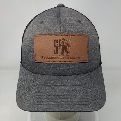 Sasquatch Contracting Snapback Trucker Hat Gray One Size Leather Patch