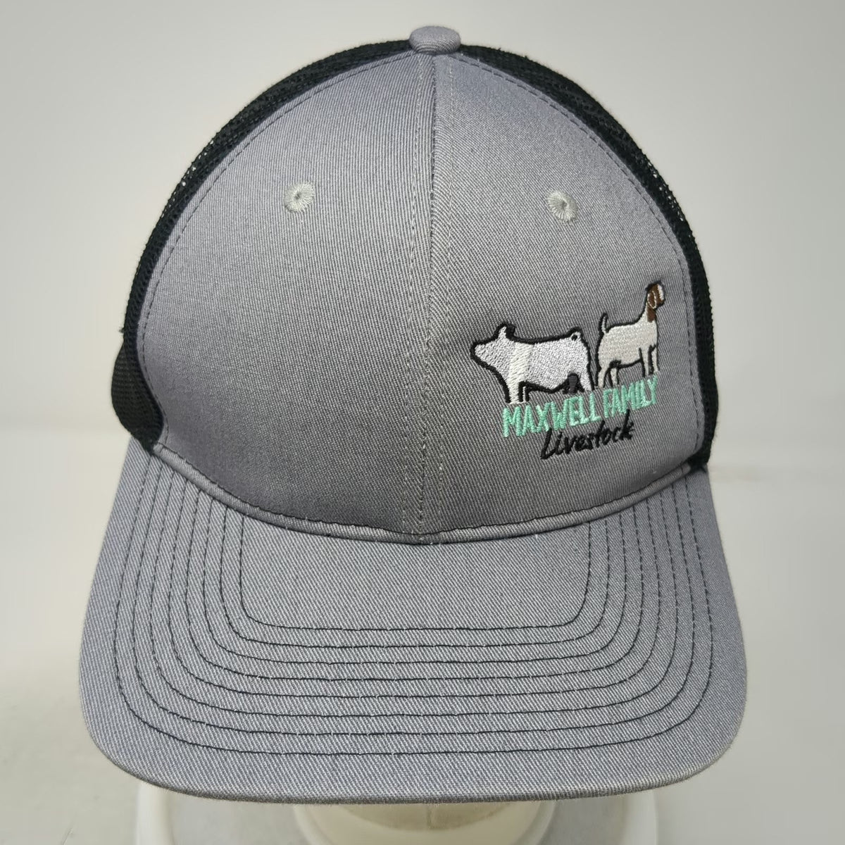 Port Authority Trucker Hat Gray One Size Mesh Maxwell Family Livestock Pig Goat