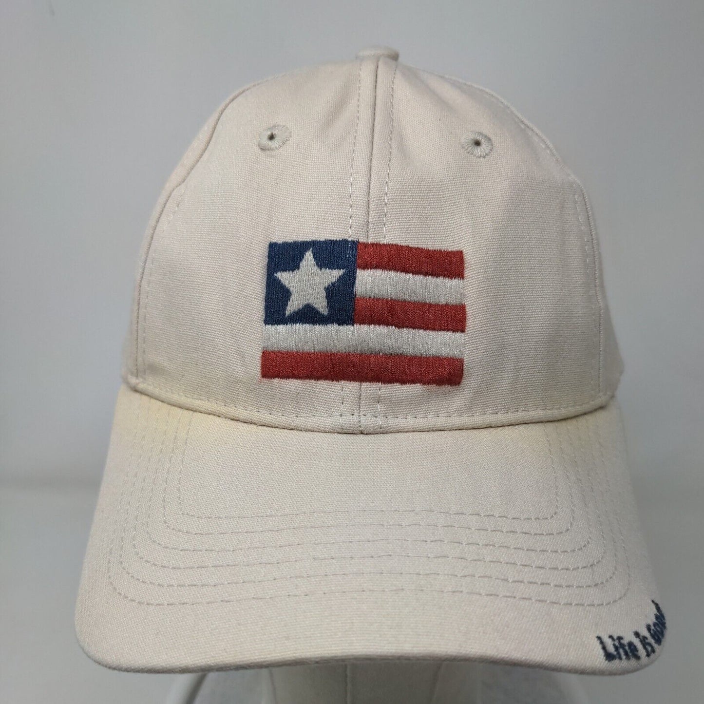 American Flag Snapback Hat Tan One Size Embroidered Life Is Good