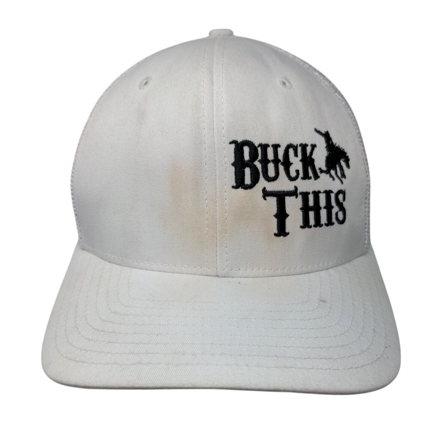 Buck This Fitted Mesh Back Trucker Hat White OSFA Flexfit Yupoong