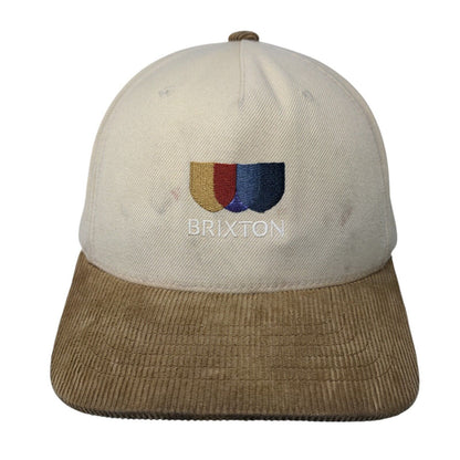 Brixton Snapback Hat Tan OSFA Adjustable Embroidered Corduroy 6 Panel