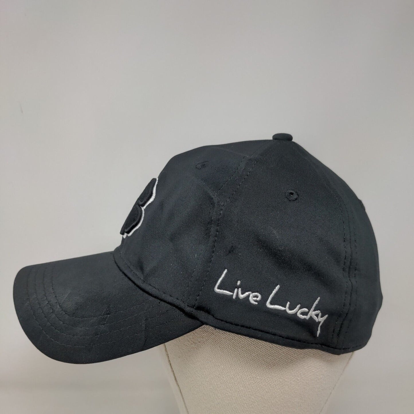 Live Lucky Fitted Hat Black S/M Breathable Embroidered 6 Panel Black Clover