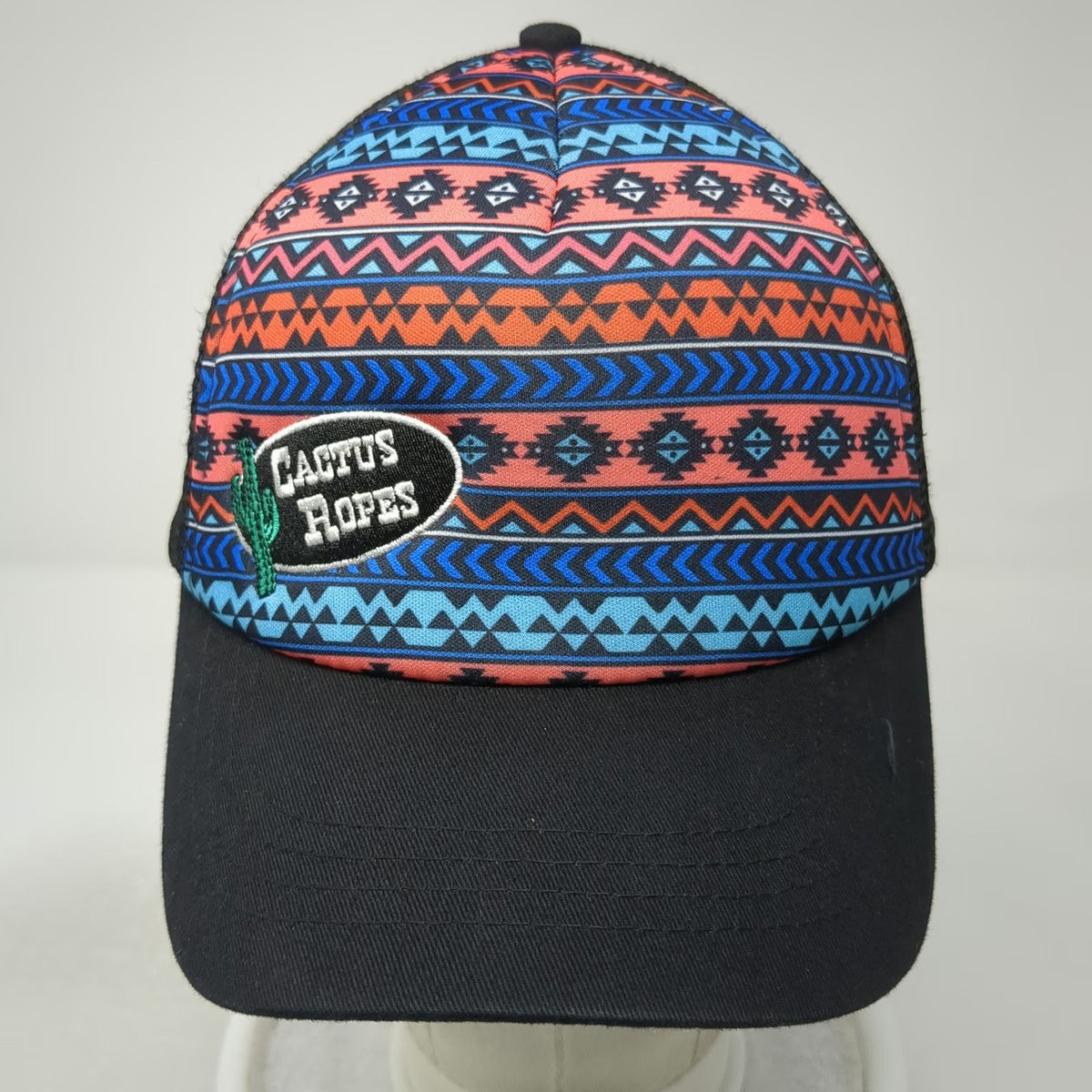 Cactus Ropes Trucker Hat Black Blue Orange One Size Mesh Geometric Pattern