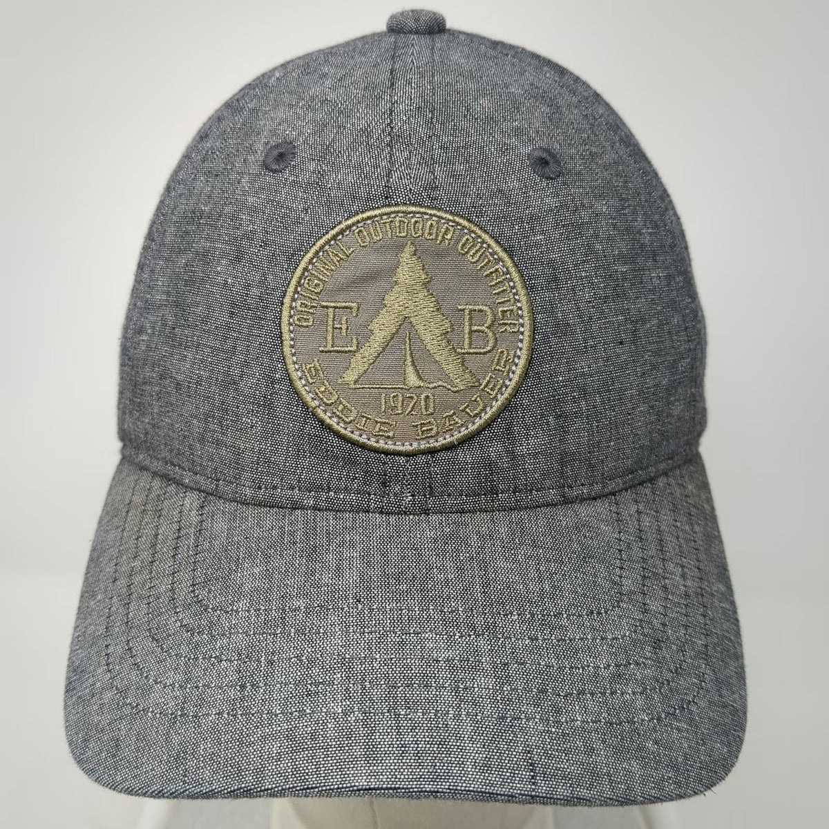 Eddie Bauer Gray Baseball Cap One Size Slideback Outdoor Patch Linen Blend Hat