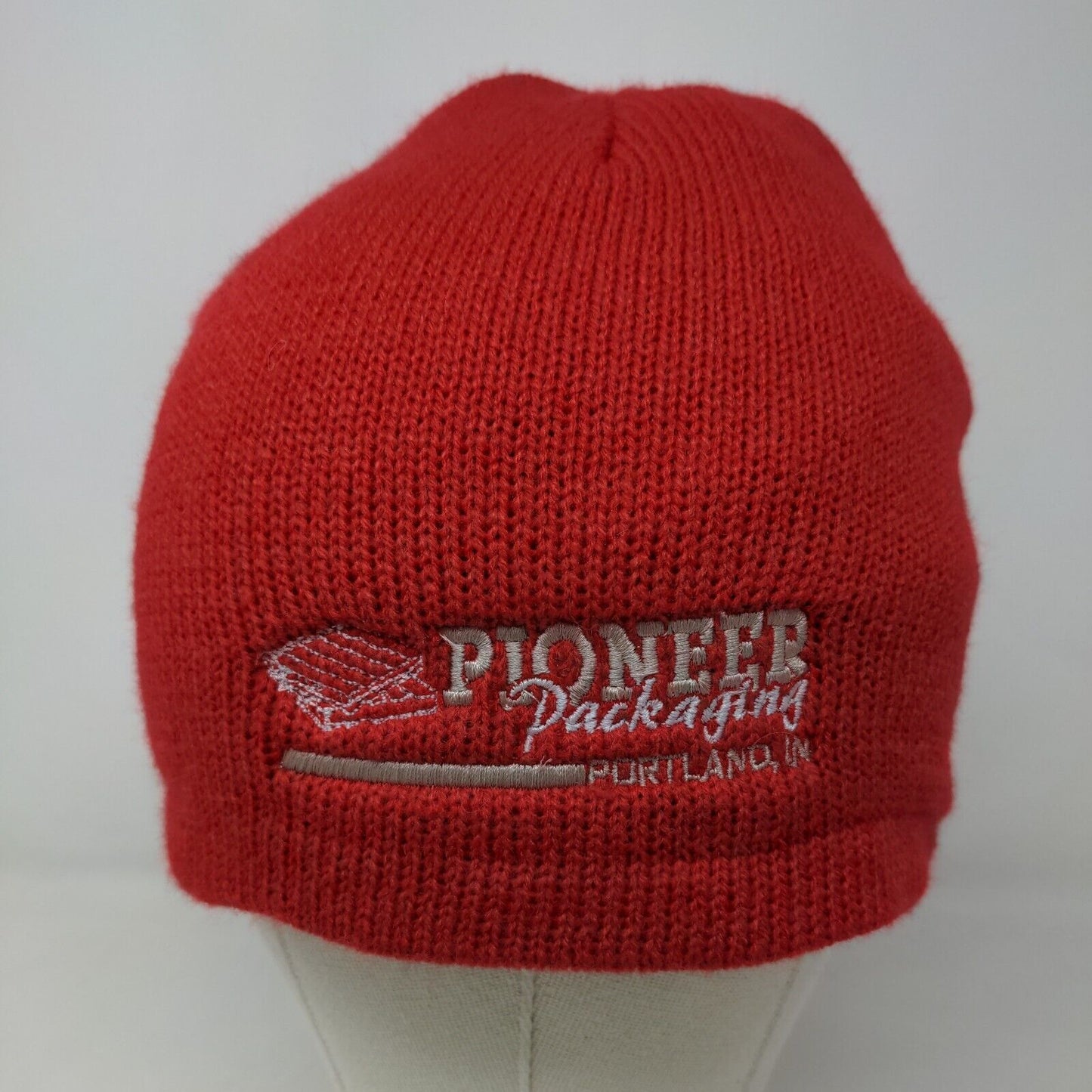 Port & Company Men's Pioneer Packaging Knit Beanie Hat Cap Red Embroidered