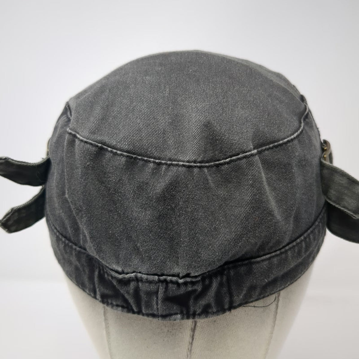 Army Cap Gray One Size Side Buckles Elastic Back Faded Flat Top Cotton Hat