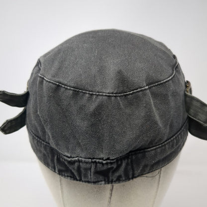 Army Cap Gray One Size Side Buckles Elastic Back Faded Flat Top Cotton Hat