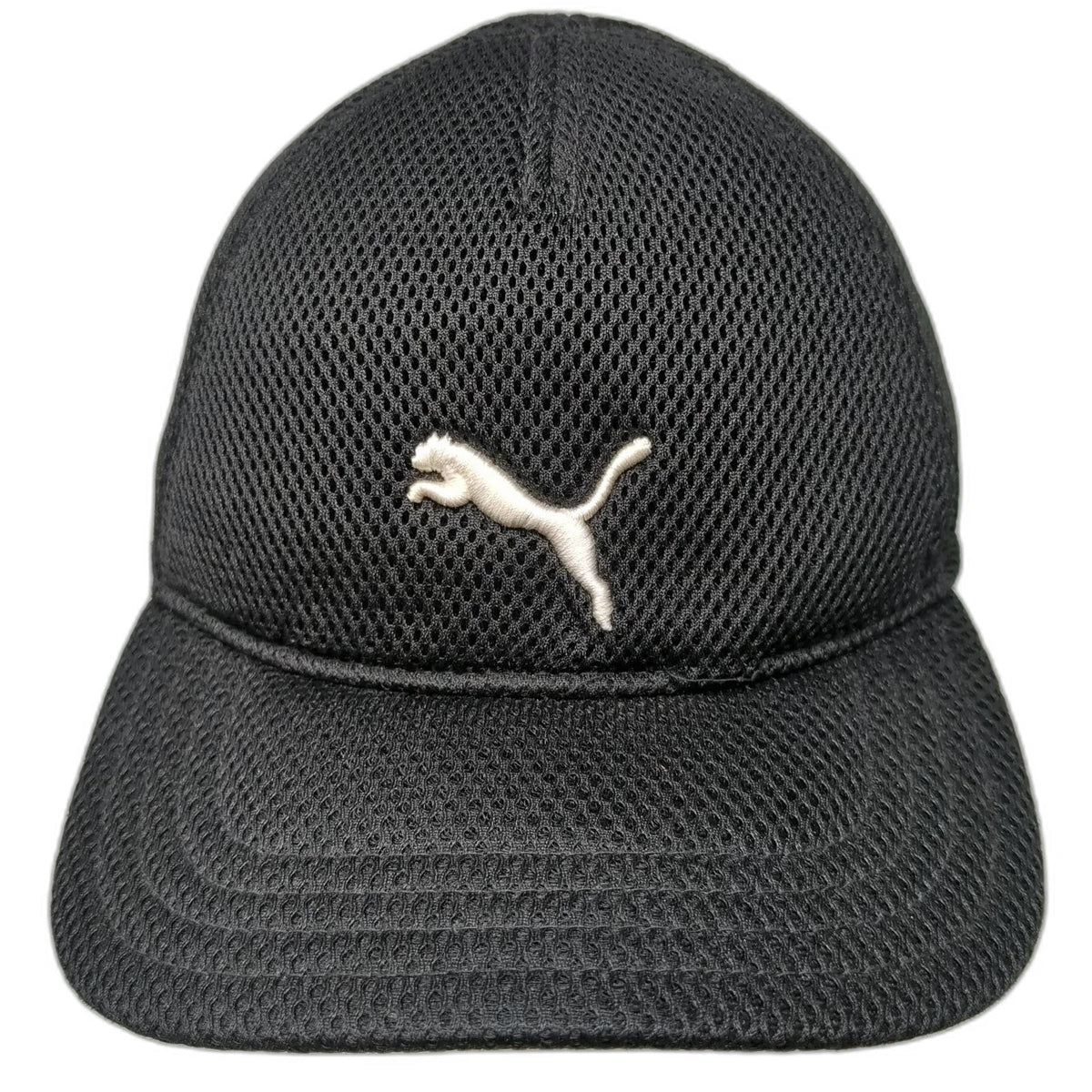 Puma 5 Panel Hat Black One Size Mesh Strapback Embroidered Cat Logo Sport Cap