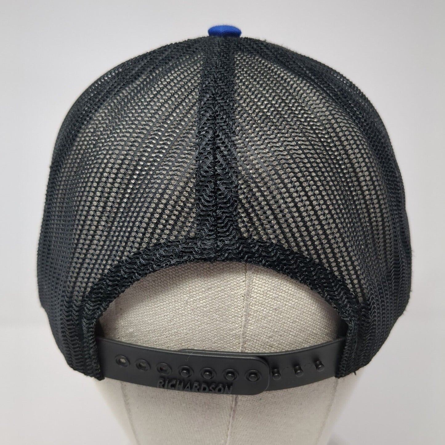 Richardson Snapback Trucker Hat Blue One Size Embroidered Logo Outdoor