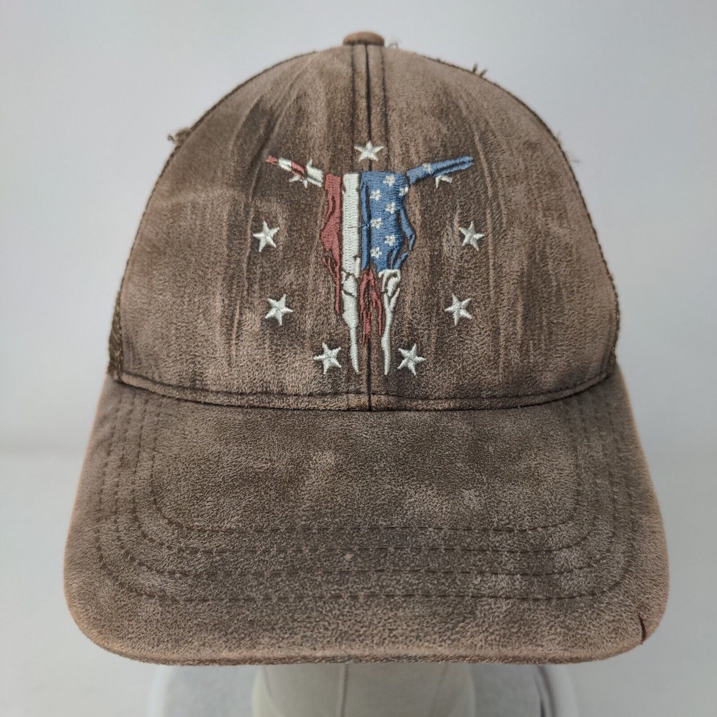 Steer Skull USA Flag Snapback Mesh Back Trucker Hat Brown OSFM Cody James
