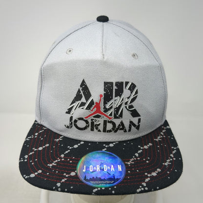 Jordan 5 Panel Gray One Size Snapback Paint Splatter Flat Brim Jumpman Logo Hat