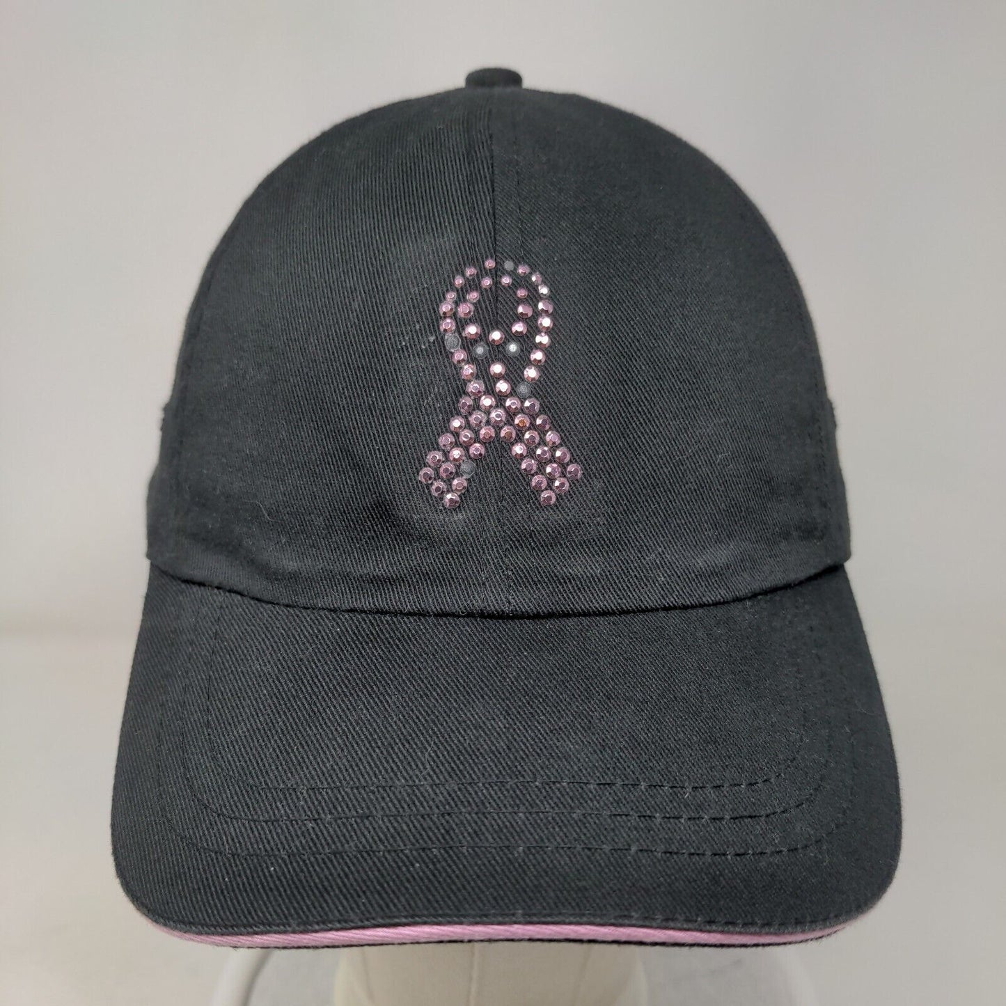 Pink Ribbon Bling Strapback Hat Black One Size Breast Cancer Awareness