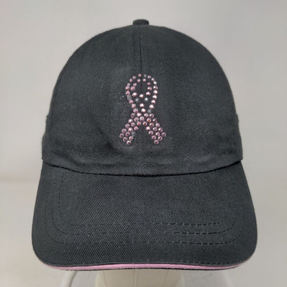 Pink Ribbon Bling Strapback Hat Black One Size Breast Cancer Awareness