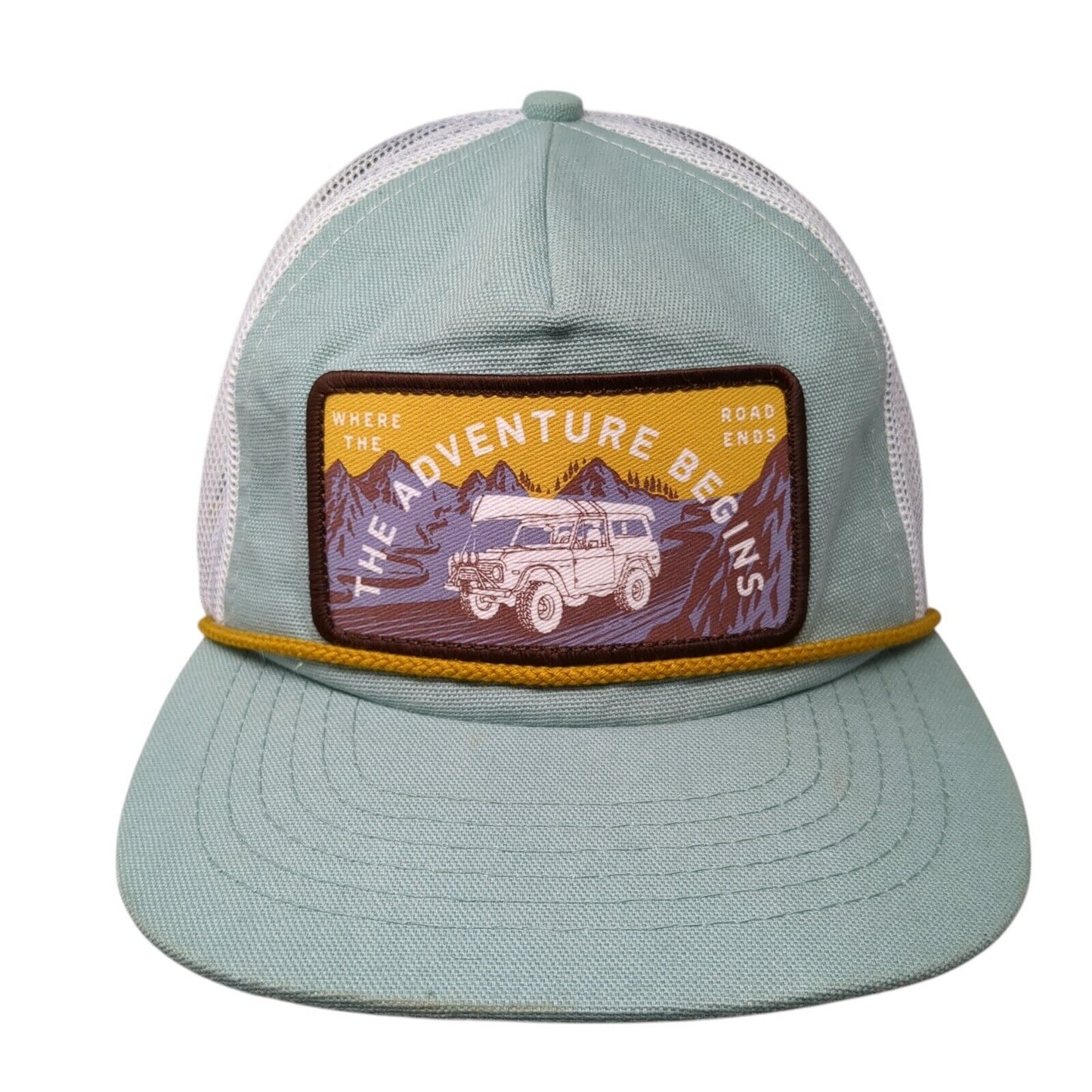 Adventure Begins Where The Road End Snapback Trucker Hat Green OS Mesh Back Rope