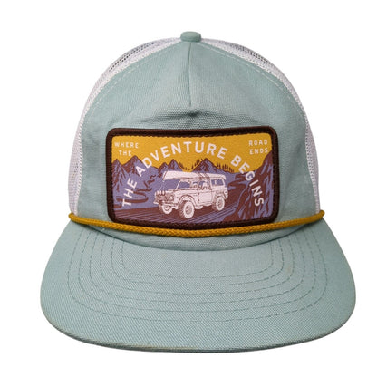 Adventure Begins Where The Road End Snapback Trucker Hat Green OS Mesh Back Rope
