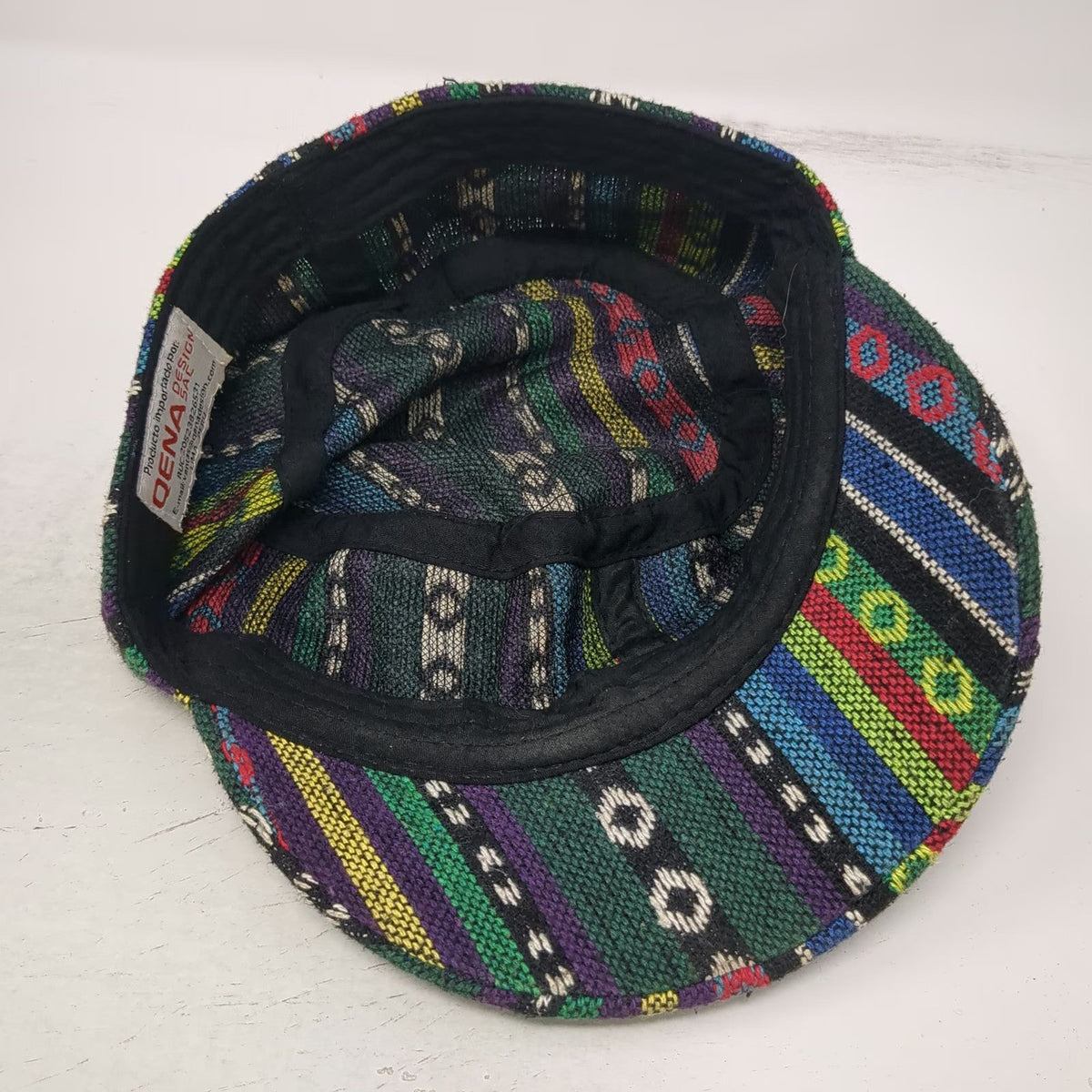 Qena Design Army Cap Green Multicolor One Size Woven Geometric Peru Patch Hat