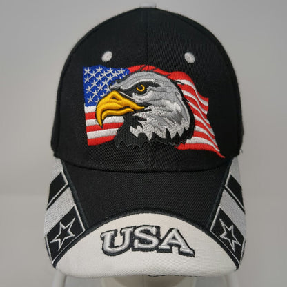 Baseball Cap Black White Red Blue One Size Eagle USA Strapback Hat Embroidery