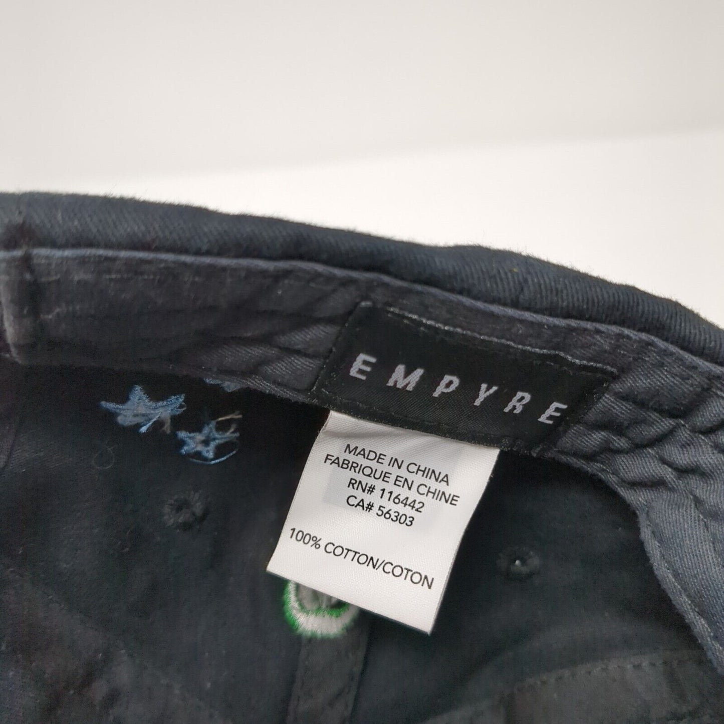 Empyre Slideback Hat Black One Size Adjustable Embroidered Embellished