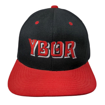 Black & Denim Men's Snapback Hat Black Red Embroidered YBOR Logo