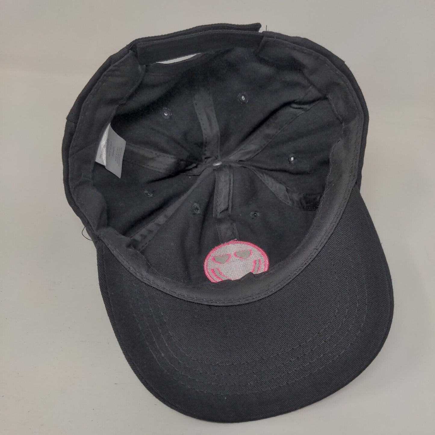Smiley Strapback Hat Black One Size Adjustable Embroidered Emoji 6 Panel Cotton