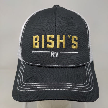 Bish's RV Snapback Mesh Back Trucker Hat Black White Embroidered Logo