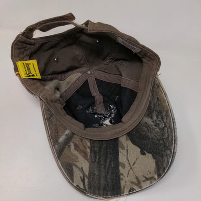 Bucked Up Strapback Hat Brown One Size Adjustable Embroidered Camouflage Cotton