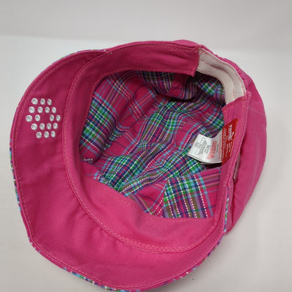 Puma Fitted Flat Cap Newsboy Pink One Size Plaid Embroidered Logo