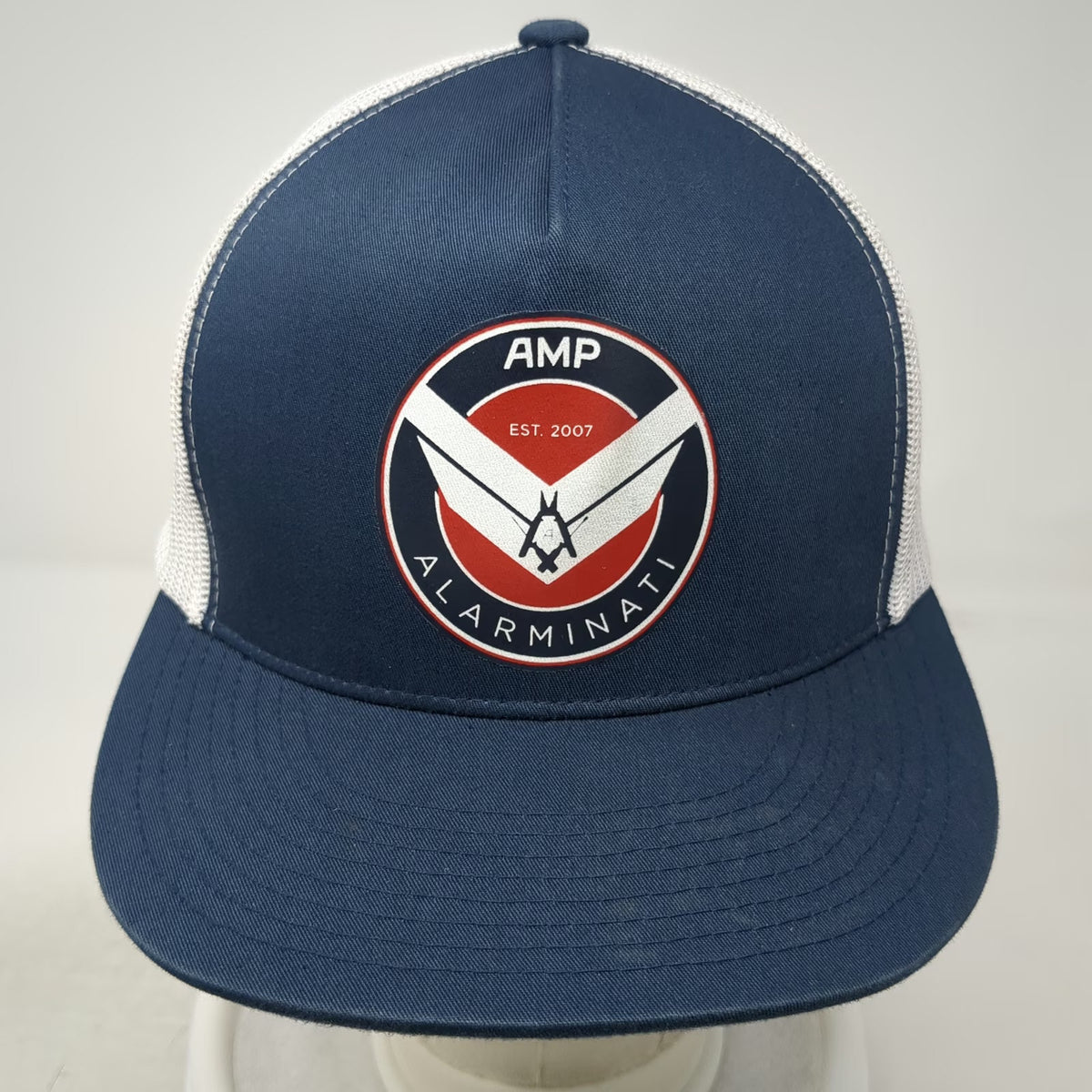 Yupoong Trucker Hat Blue One Size Mesh Snapback Alarminati AMP Graphic Patch
